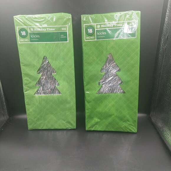 2 NIB Vintage Holiday Time Christmas Tree 18" Silver Tinsel Icicles Made in USA - Picture 1 of 4